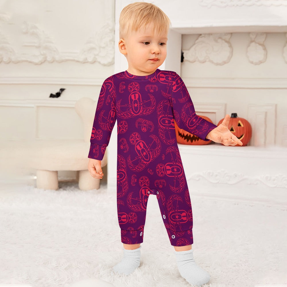 Baby Romper - "EOD Badges X 3" (Coral on Maroon)
