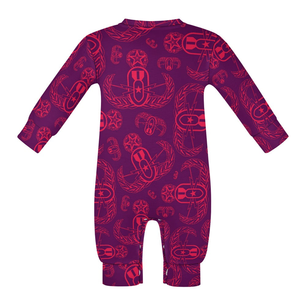 Baby Romper - "EOD Badges X 3" (Coral on Maroon)