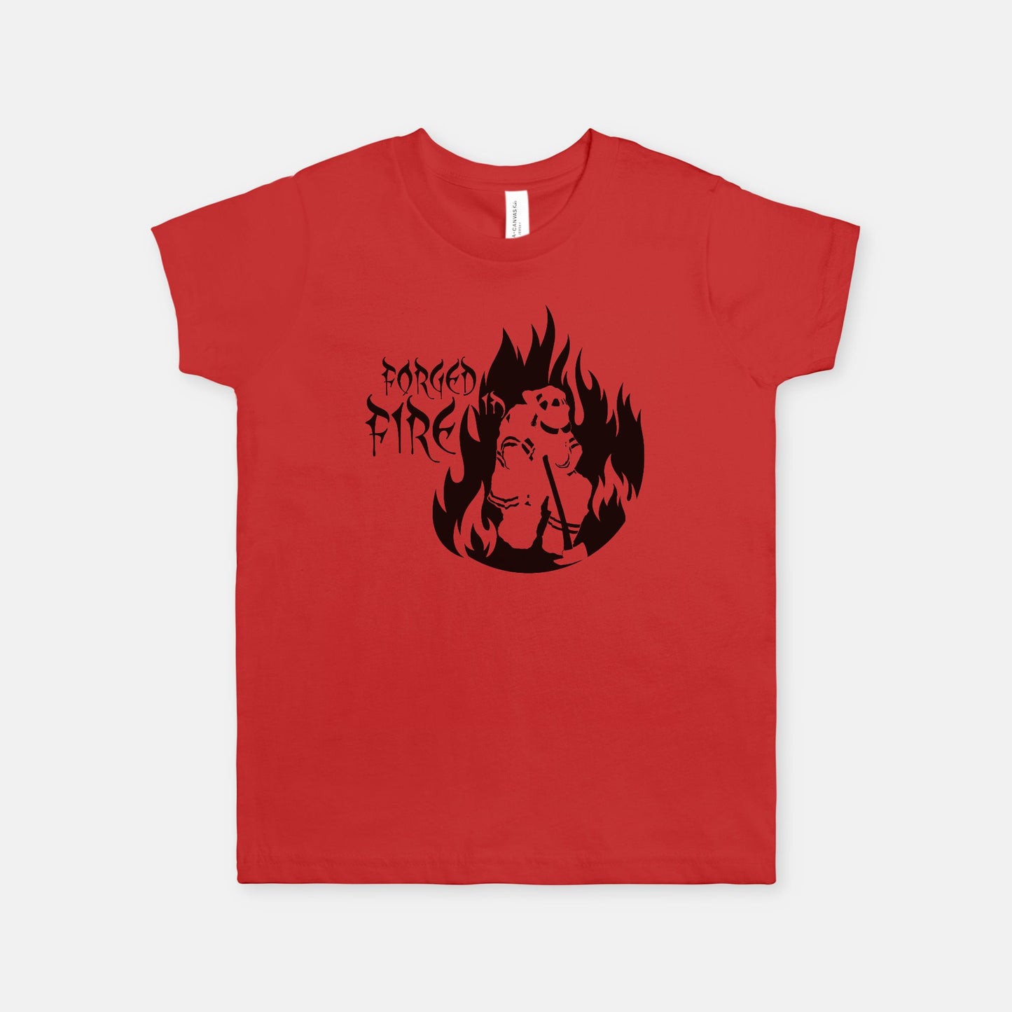 Youth T-shirt - "Forged in Fire" (Black on Red)