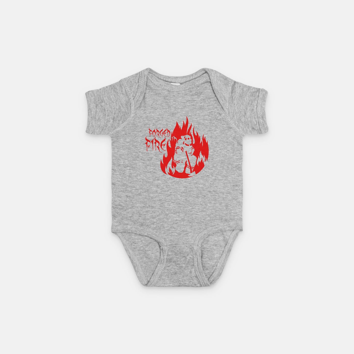 Onesie - "Forged in Fire" (Red on Grey)