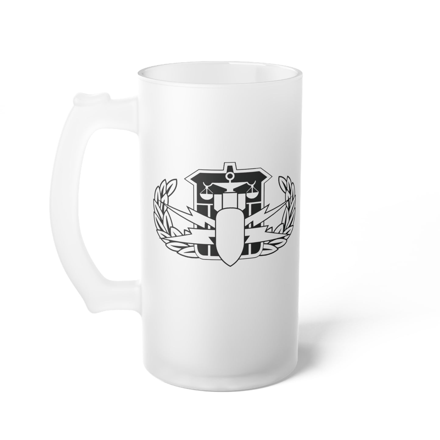 Frosted Beer Mug — Minimal Laurel Emblem Glass Stein