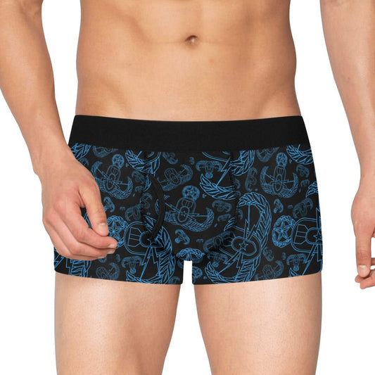 Men's Boxer Briefs with Fly - "EOD Mixed Badges" (Electric Blue on Black)