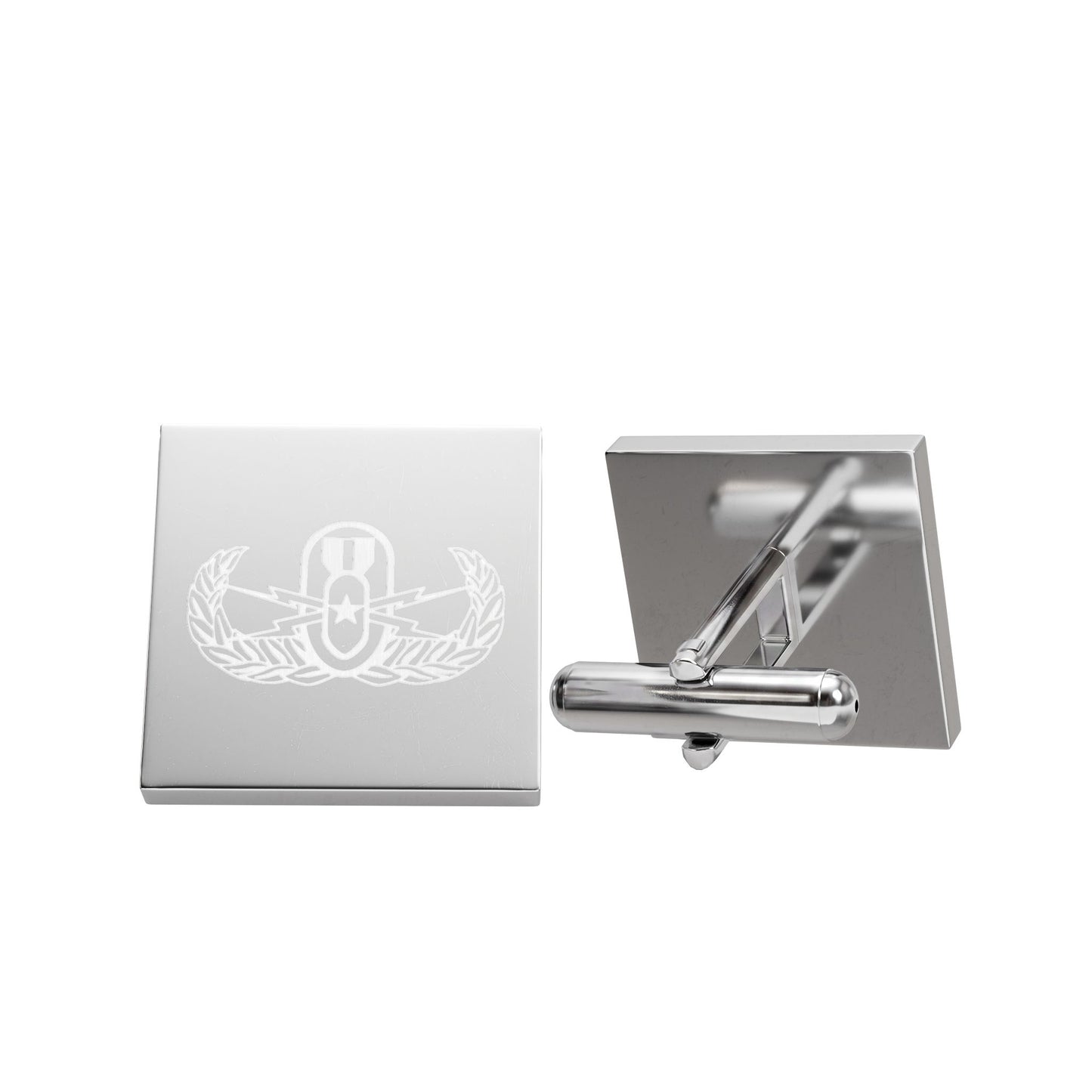 Gold Square Cufflinks with Laurel Microphone Crest — Formal Men’s Accessory