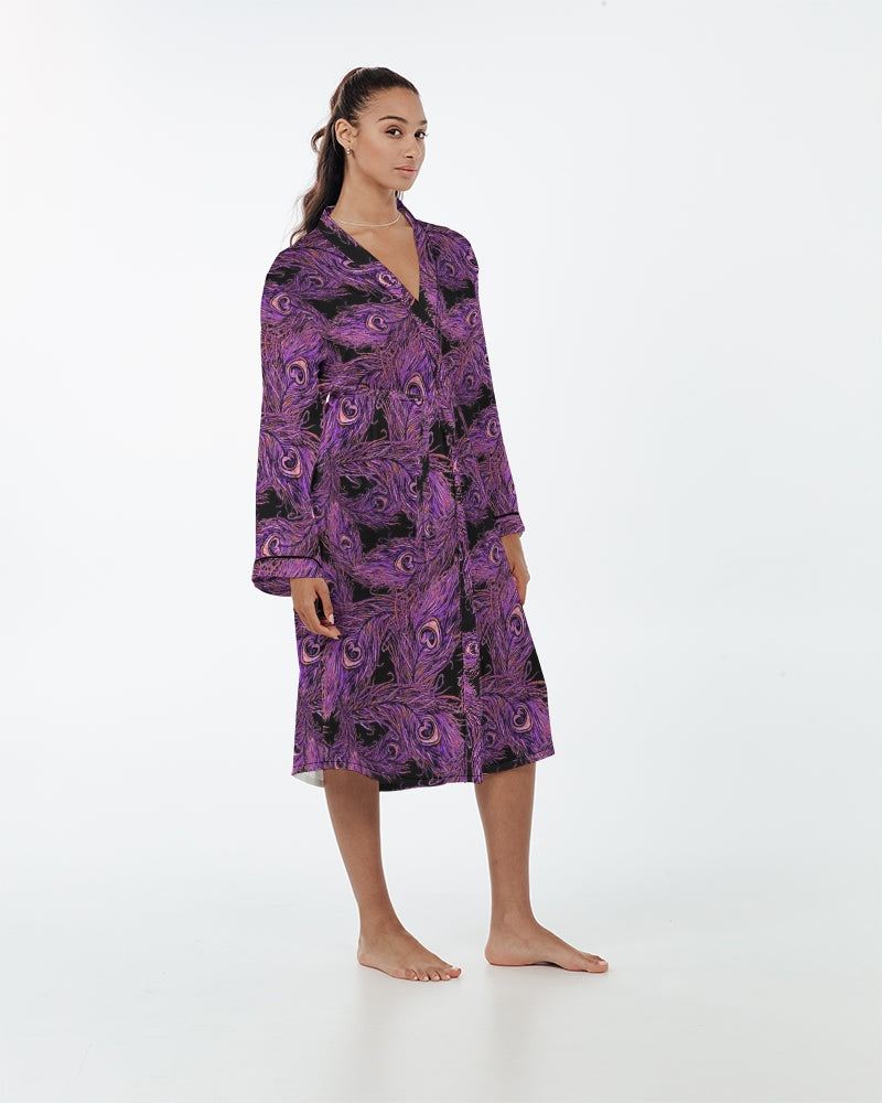 Print On Demand - Satin Robe (Womens) - Peacock Feathers (Purple) XL-2XL Print On Demand - Satin Robe (Womens) - Peacock Feathers (Purple) XL-2XL