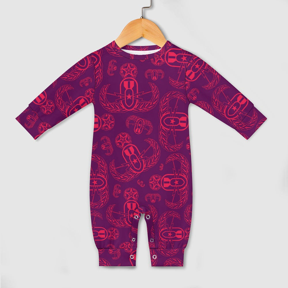 Baby Romper - "EOD Badges X 3" (Coral on Maroon)