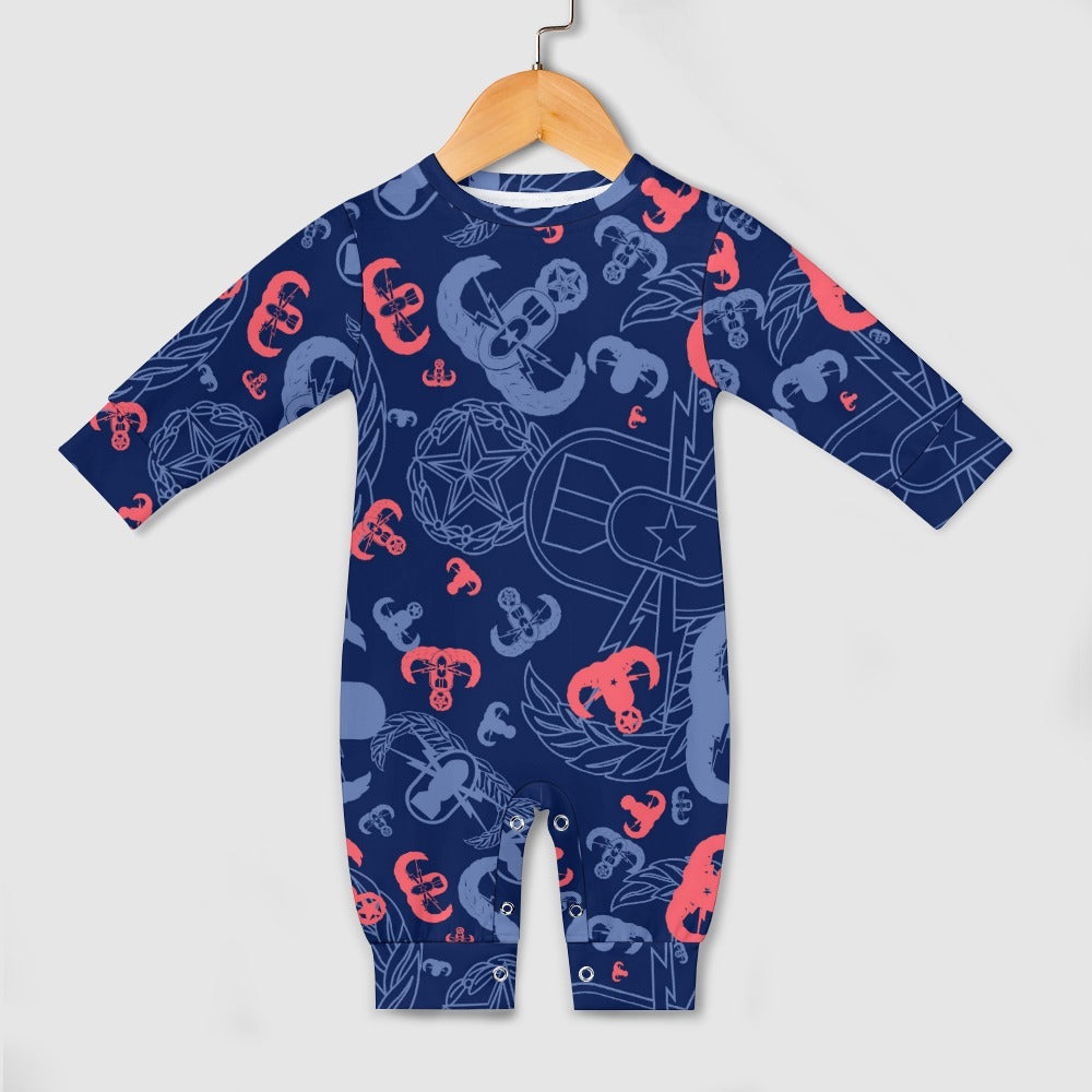 Baby Romper - "EOD Party" (Coral on Blue)