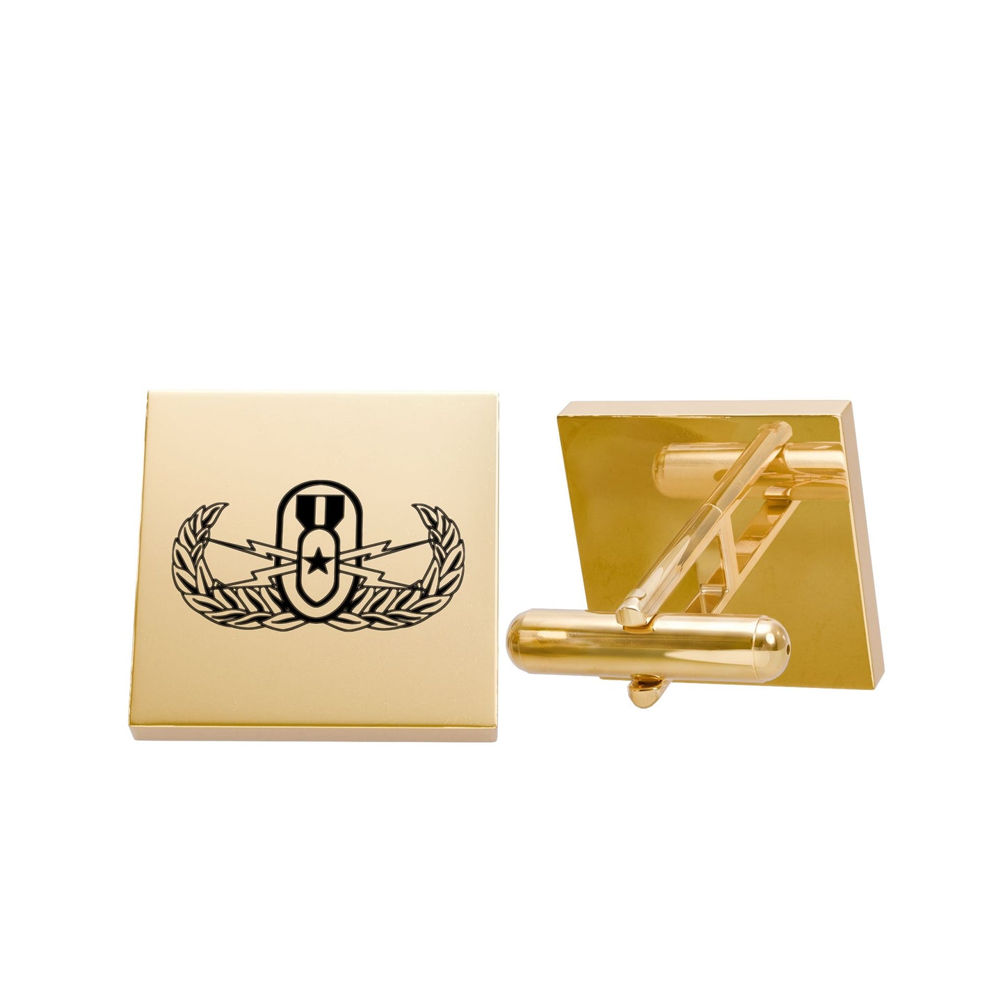 Gold Square Cufflinks with Laurel Emblem — Classic Groom & Formal Accessory