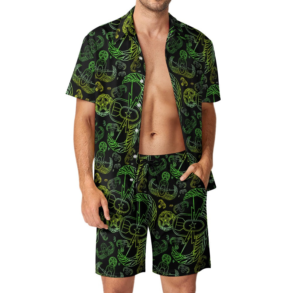 Leisure Beach Suit - "EOD Mixed Badges" (Lemon Lime on Black)