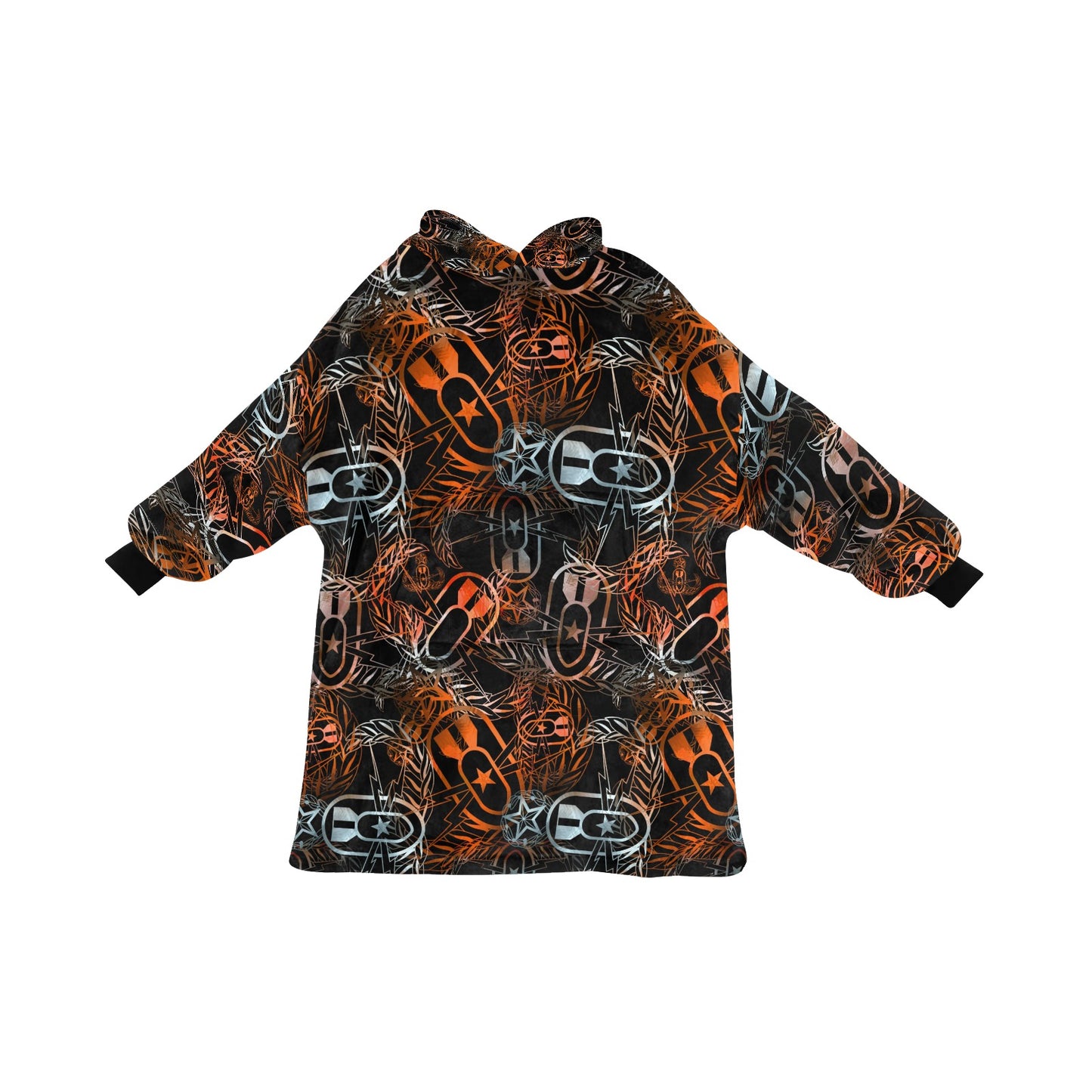 Oversized Sherpa Hooded Blanket (Adult) - "It's 5 o'clock Somewhere" (Orange on Black