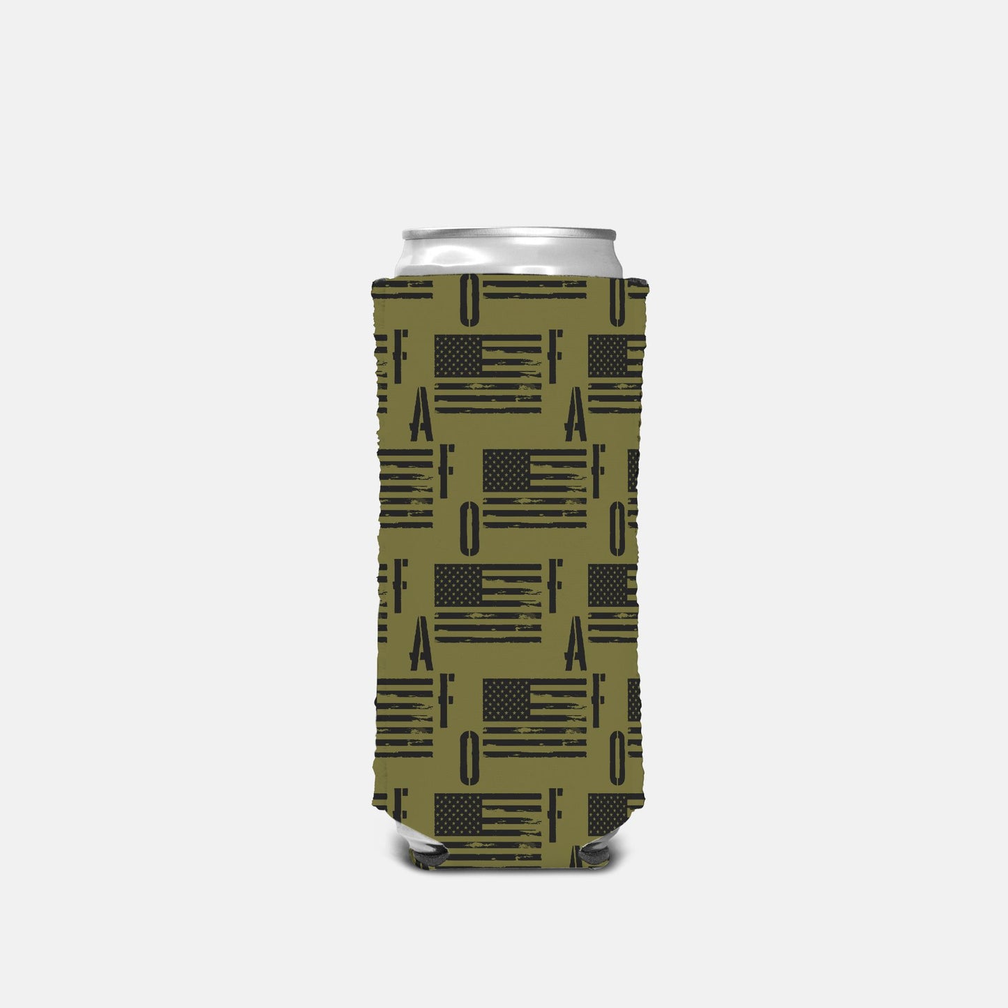 Print On Demand - Slim Can Cooler - "FAFO American Flag" (Olive Green)