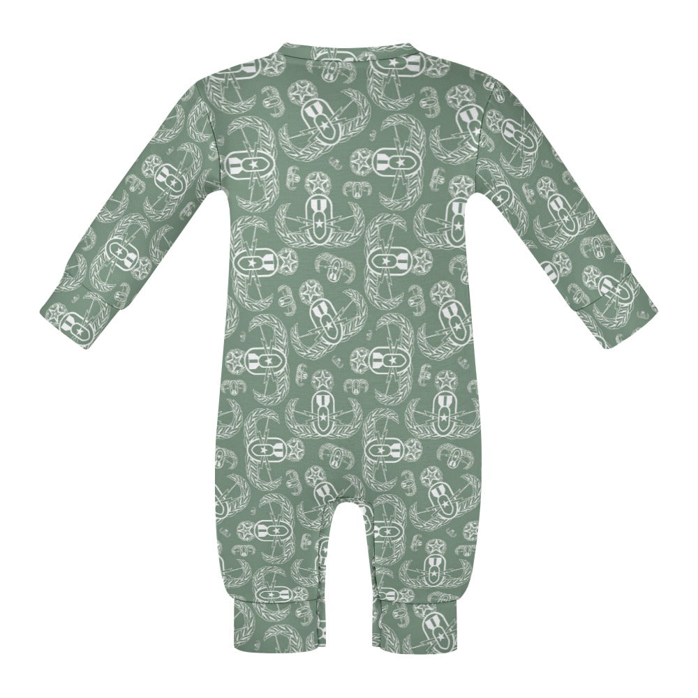 Baby Romper - "EOD Badges X 3" (White on Sage)