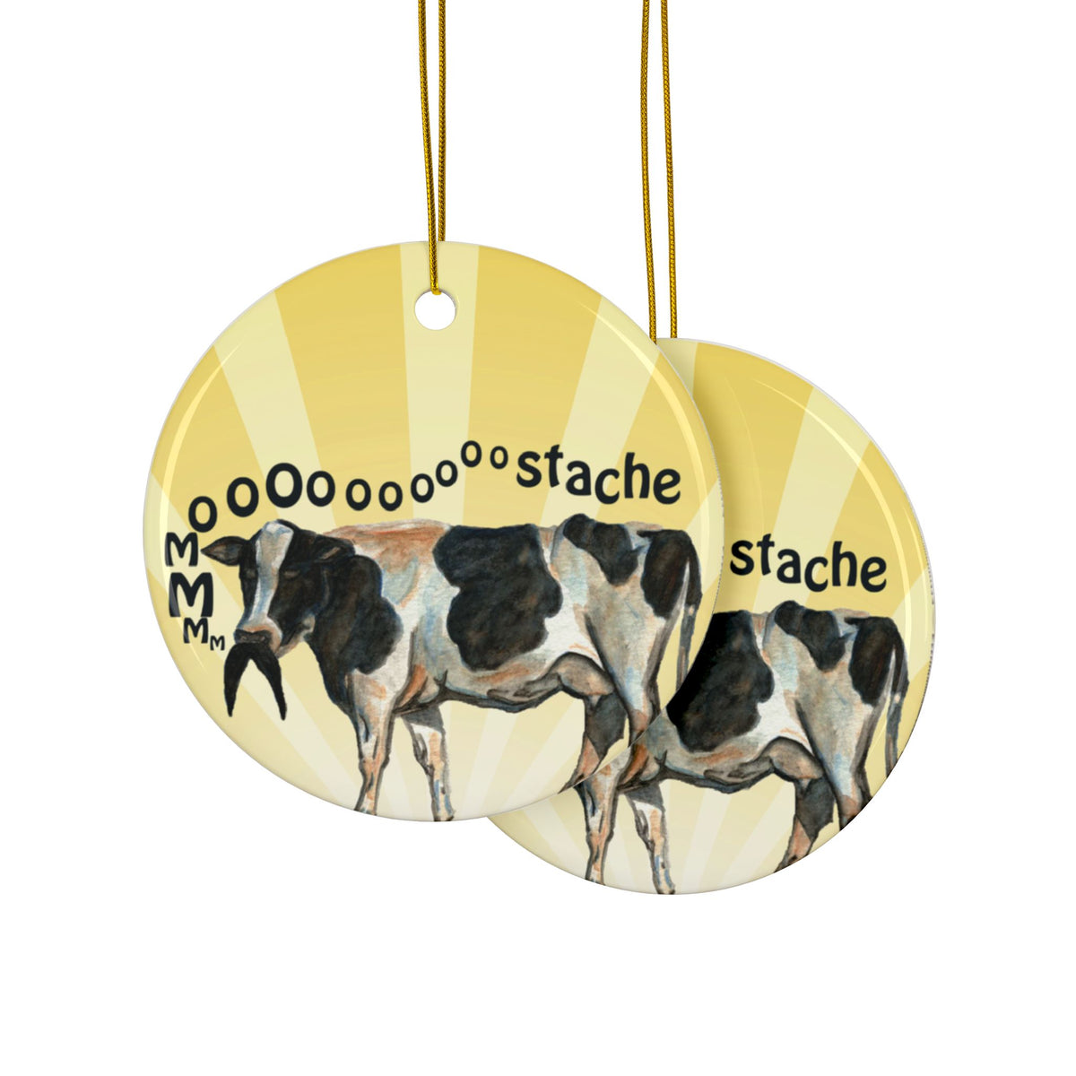 Ornament - "MmmMoooooostache Cow"