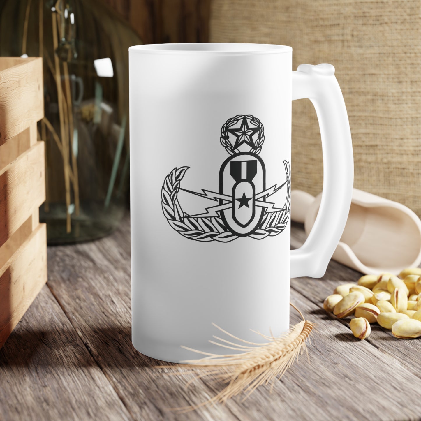 Frosted Glass Stein - "EOD Master Badge"