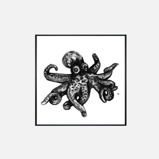 Print (12" x 12") - "O is for Octopus" (Black & White)