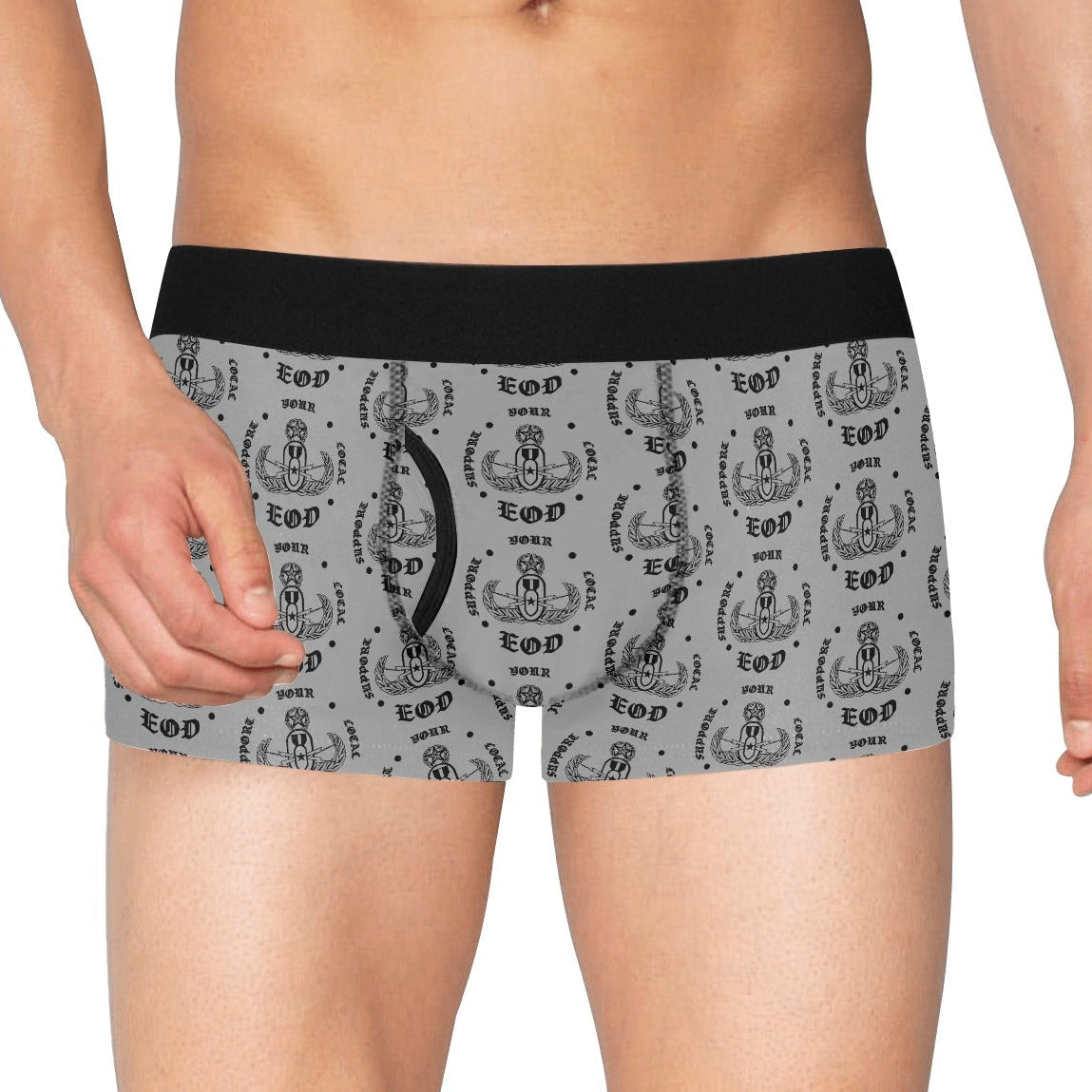 Men's Boxer Briefs with Fly - "Support Your Local EOD" (Grey)