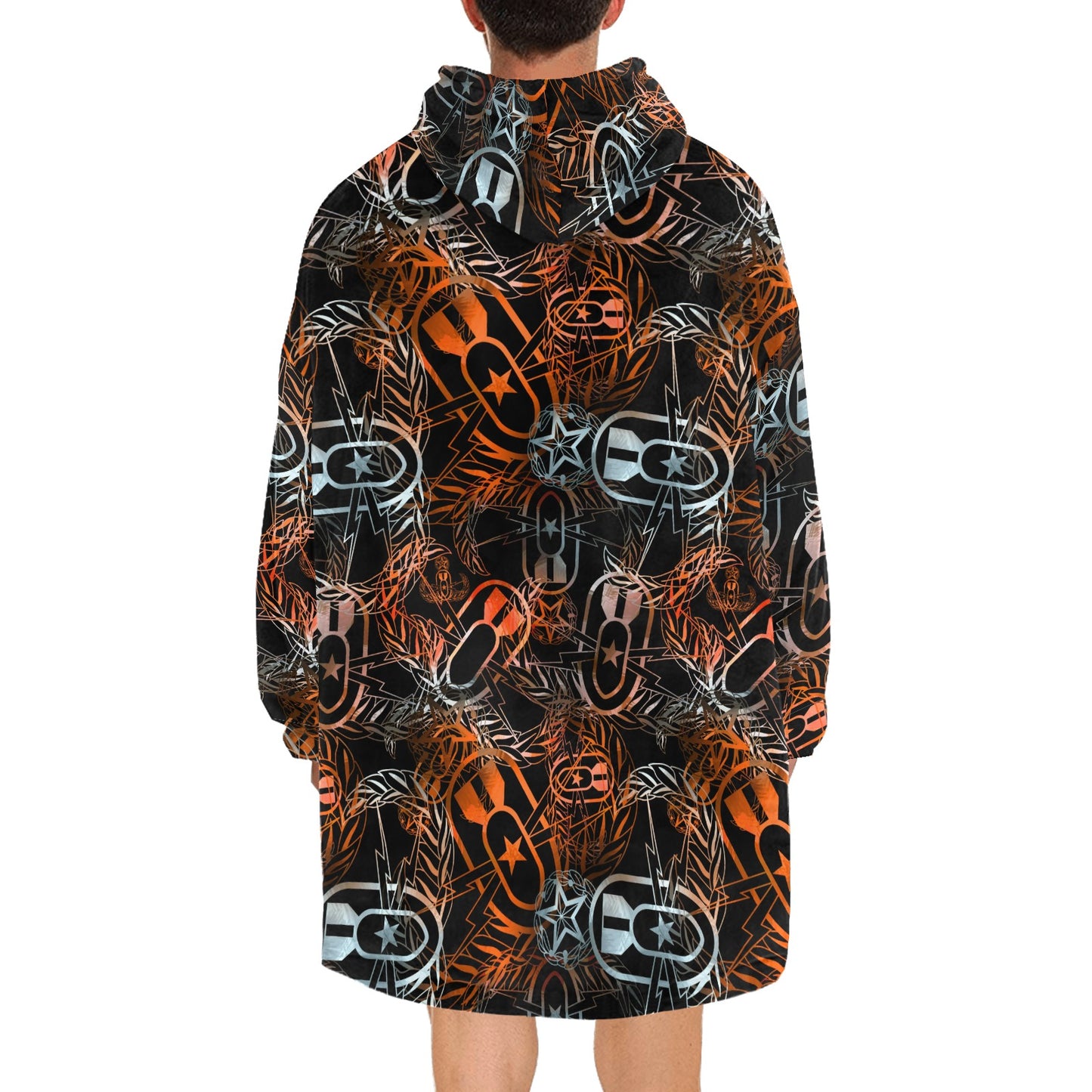 Oversized Sherpa Hooded Blanket (Adult) - "It's 5 o'clock Somewhere" (Orange on Black