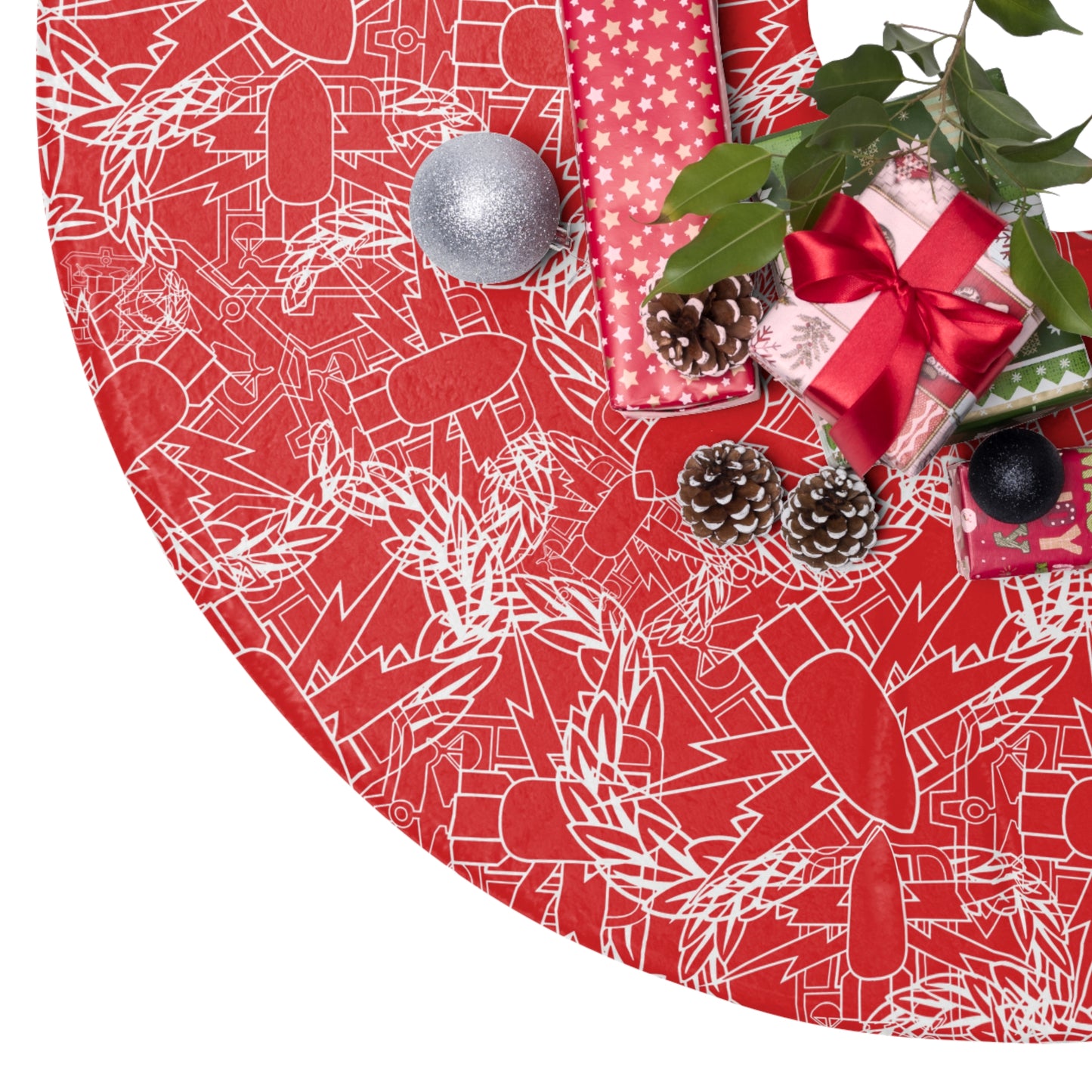 Tree Skirt — "It's 5 o'clock Somewhere" (PSBT - White on Red)