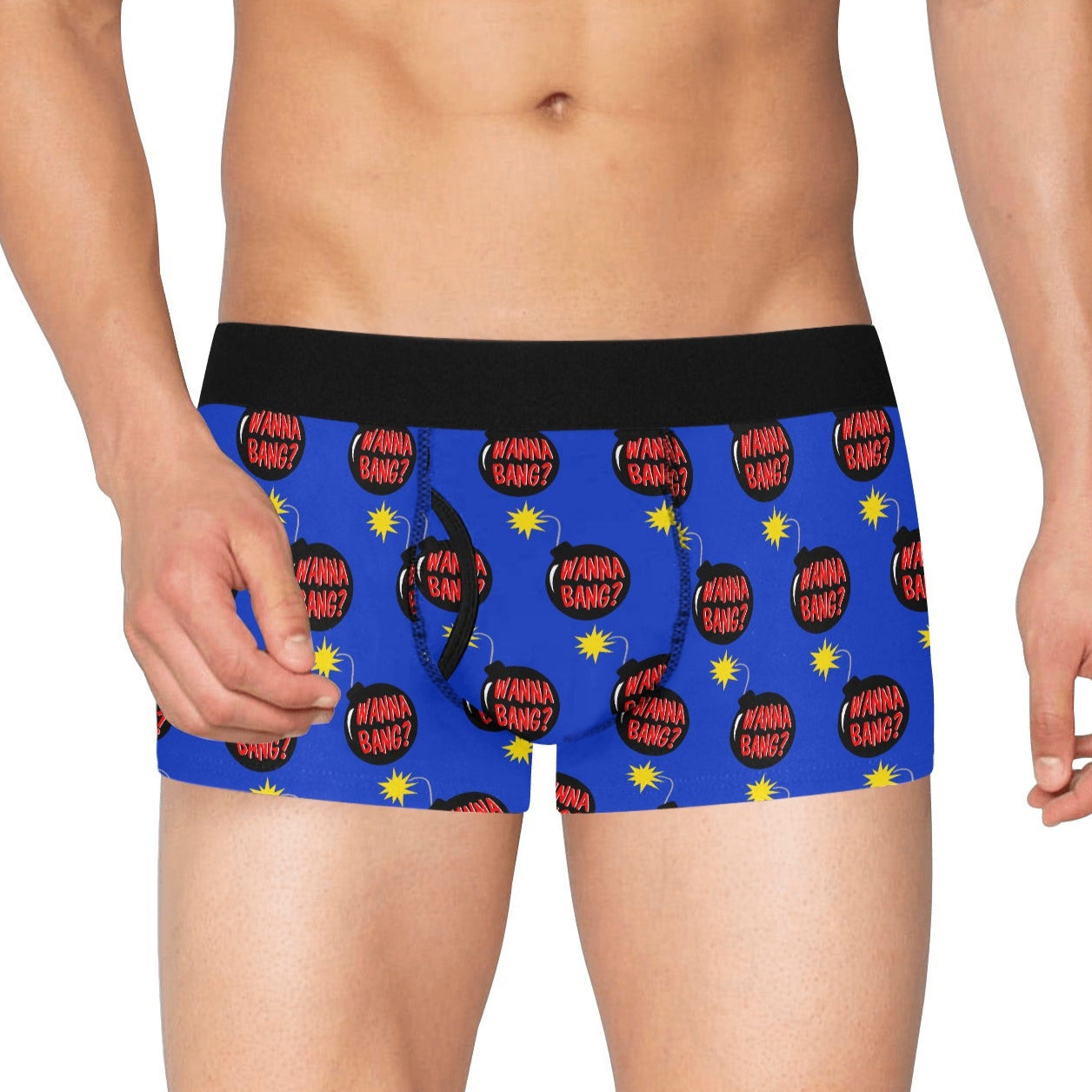 Men's Boxer Briefs with Fly - "Wanna Bang?"