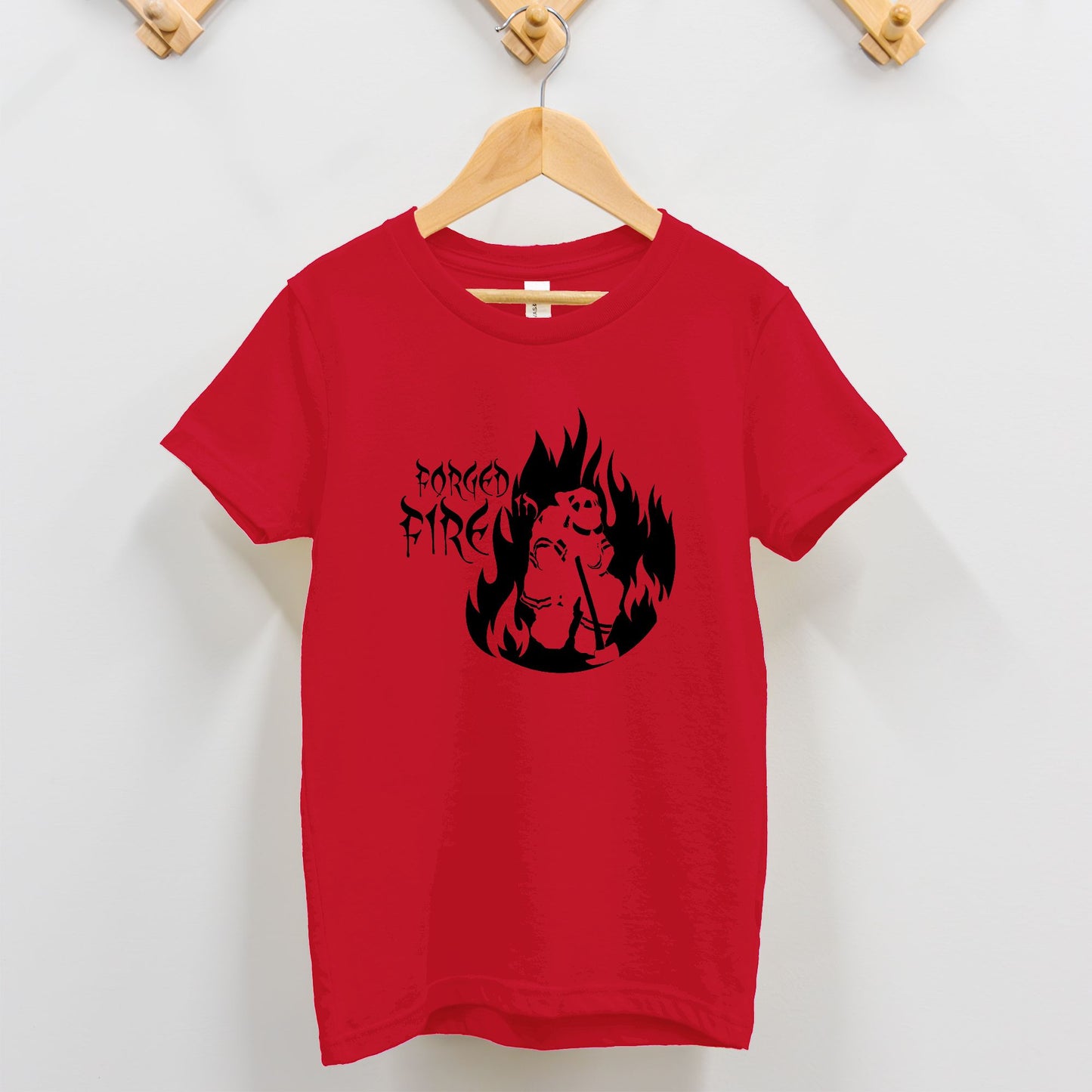 Toddler T-shirt - "Forged in Fire" (Black on Red)