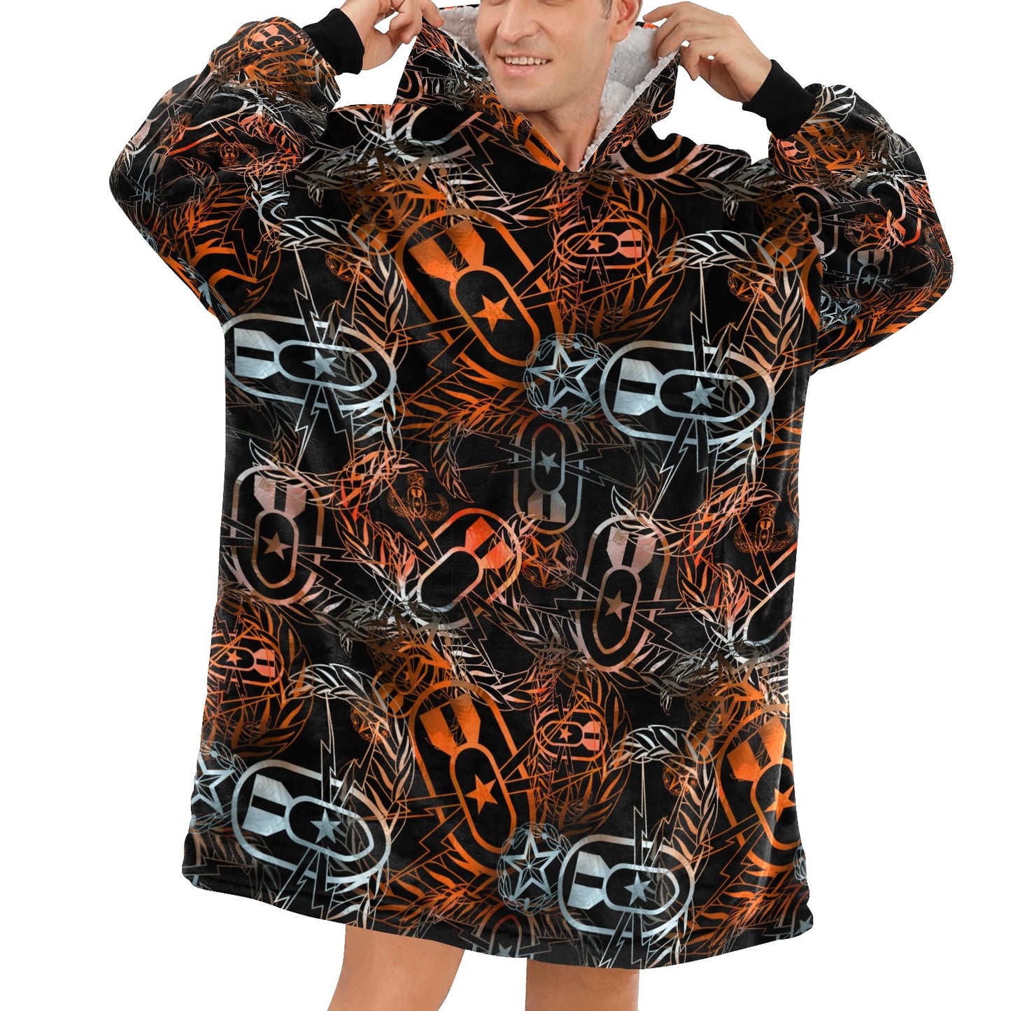 Oversized Sherpa Hooded Blanket (Adult) - "It's 5 o'clock Somewhere" (Orange on Black
