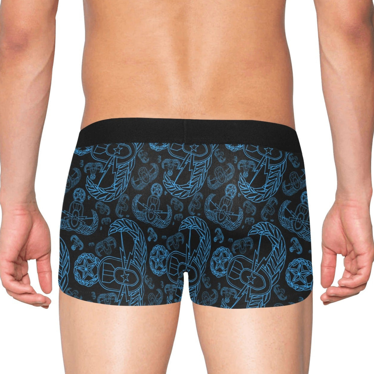Men's Boxer Briefs with Fly - "EOD Mixed Badges" (Electric Blue on Black)