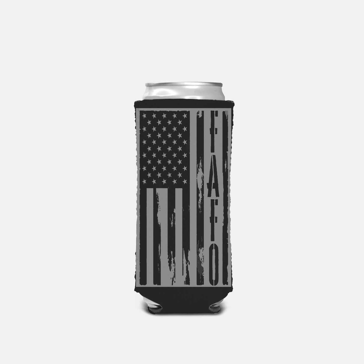 Print On Demand - Slim Can Cooler - "FAFO American Flag" (Vertical Grey)