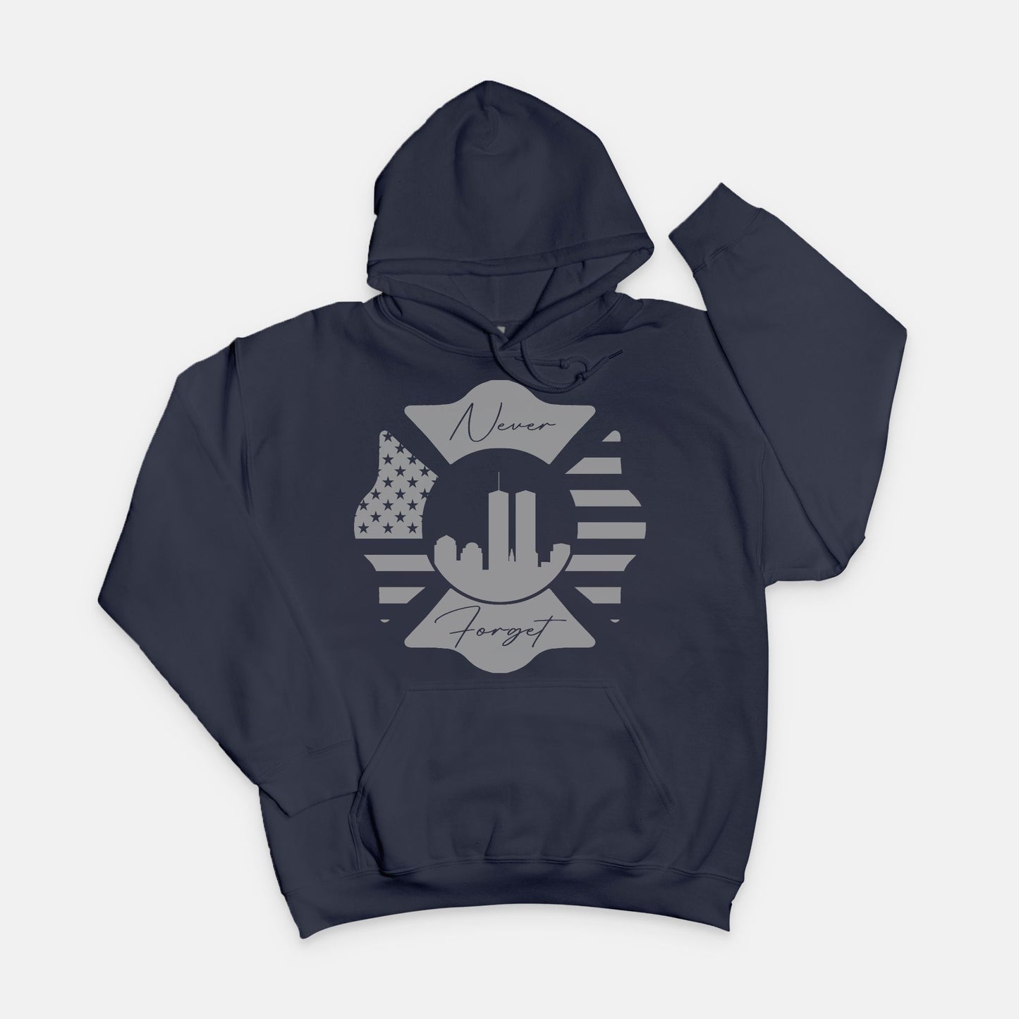 Hoodie - "Never Forget" (Grey on Navy)