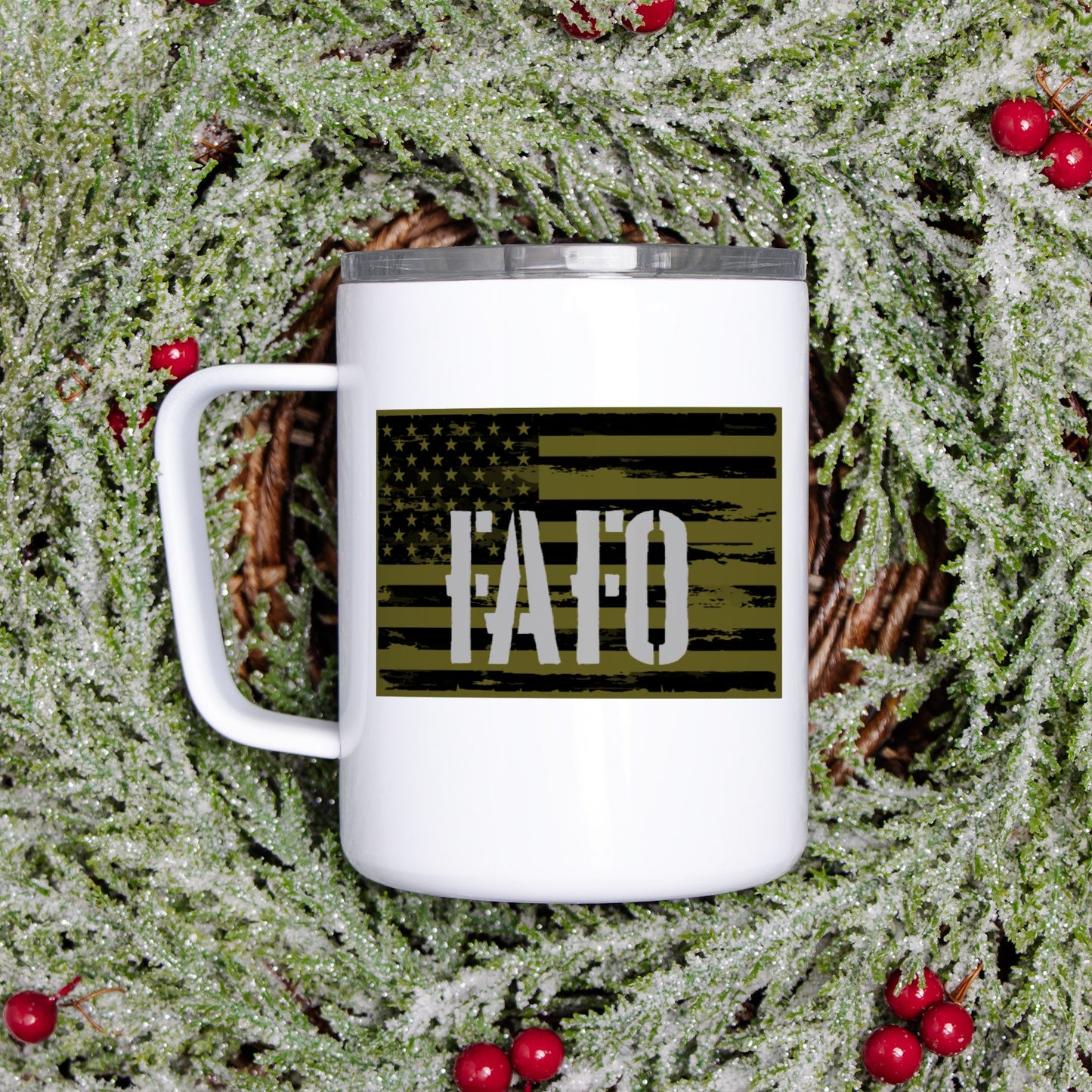 Travel Mug - "FAFO American Flag" (Olive Green)
