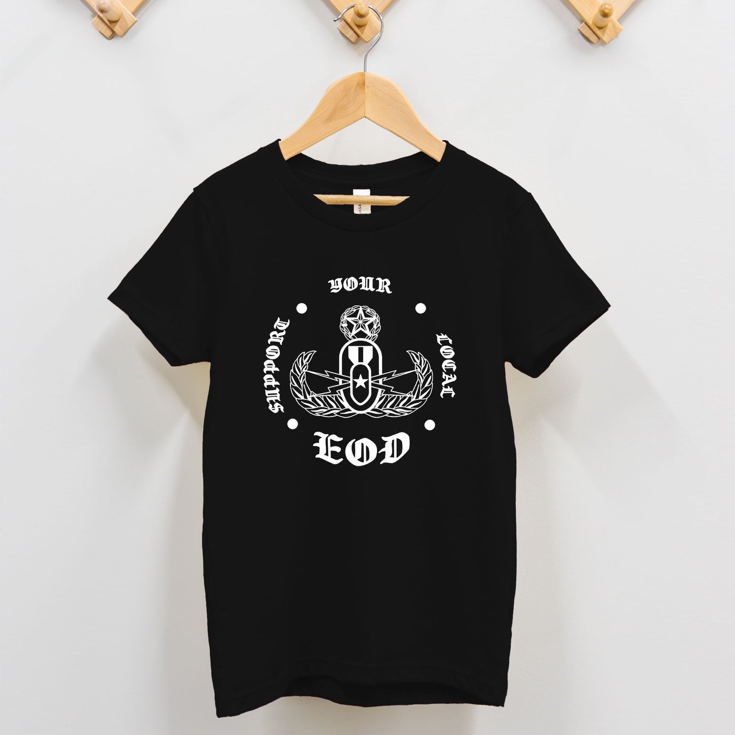 Toddler T-shirt - "Support Your Local EOD" (White on Black)