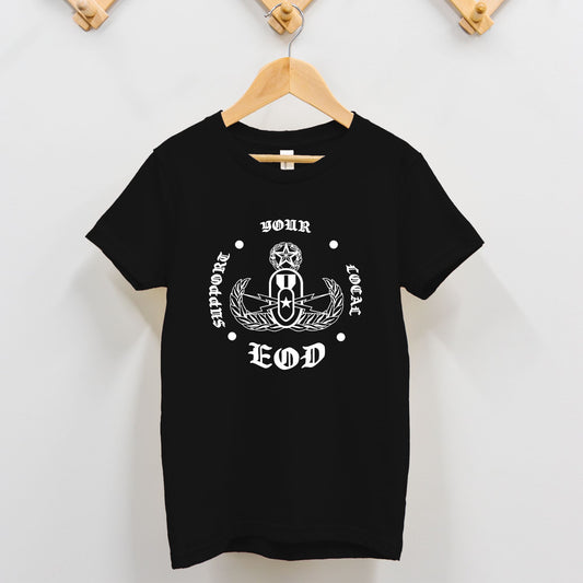 Toddler T-shirt - "Support Your Local EOD" (White on Black)
