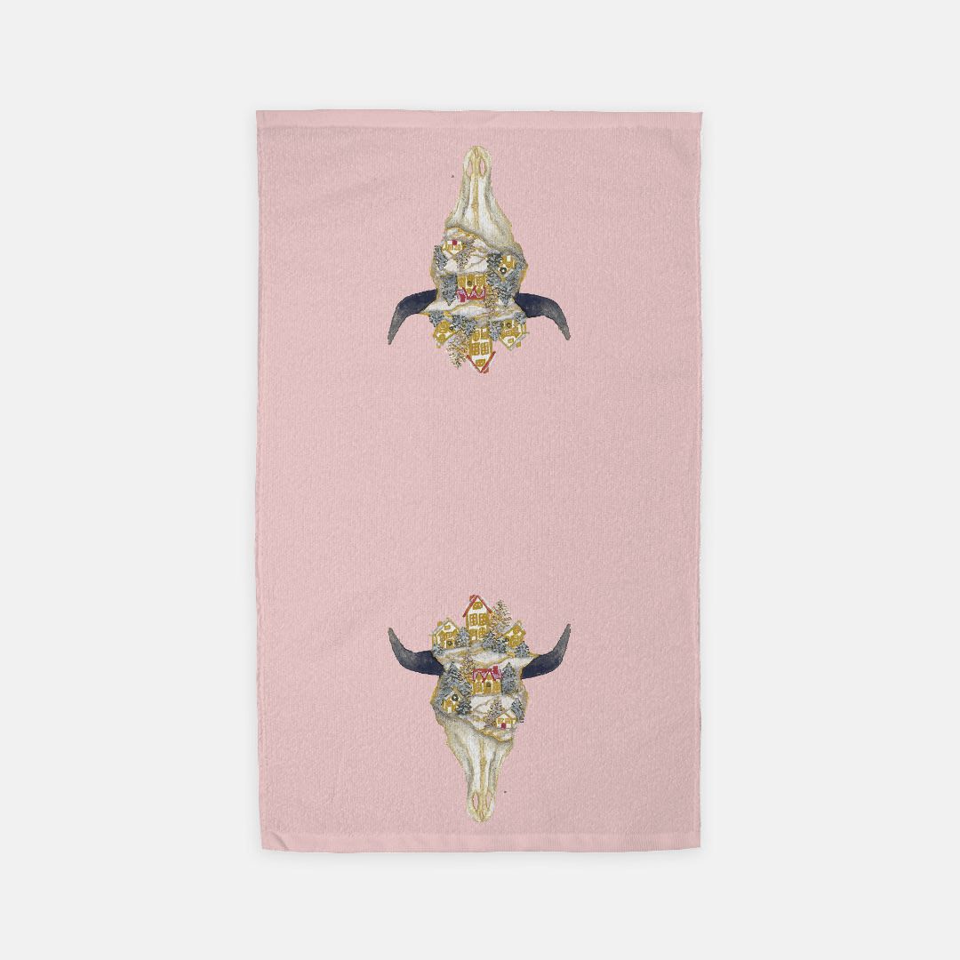 Hand Towel - "Christmas Village Skull"