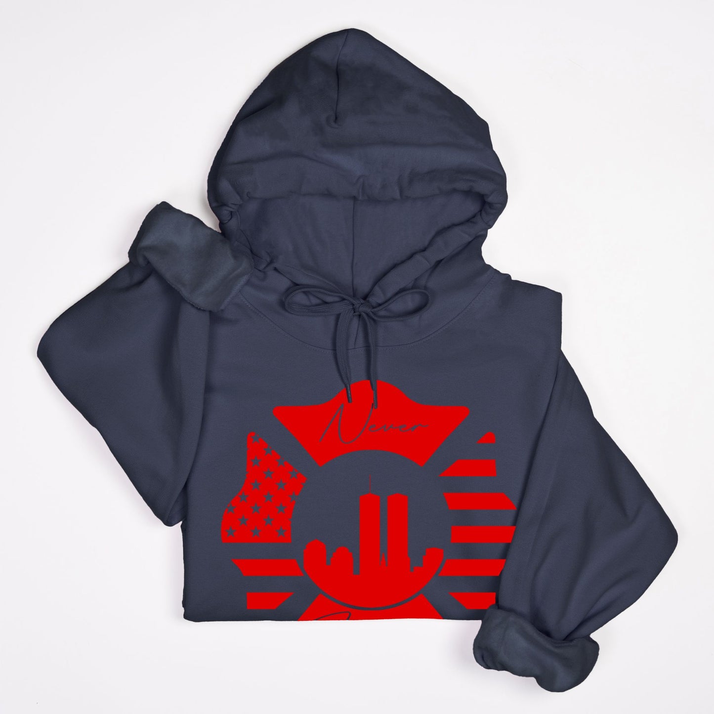 Hoodie - "Never Forget" (Red on Navy)