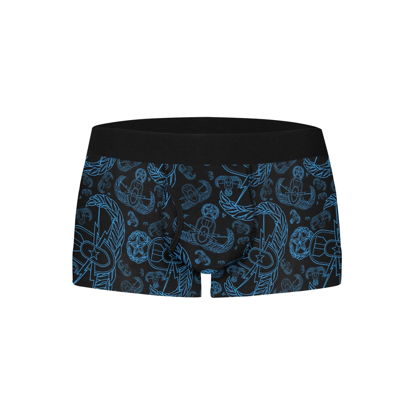 Men's Boxer Briefs with Fly - "EOD Mixed Badges" (Electric Blue on Black)