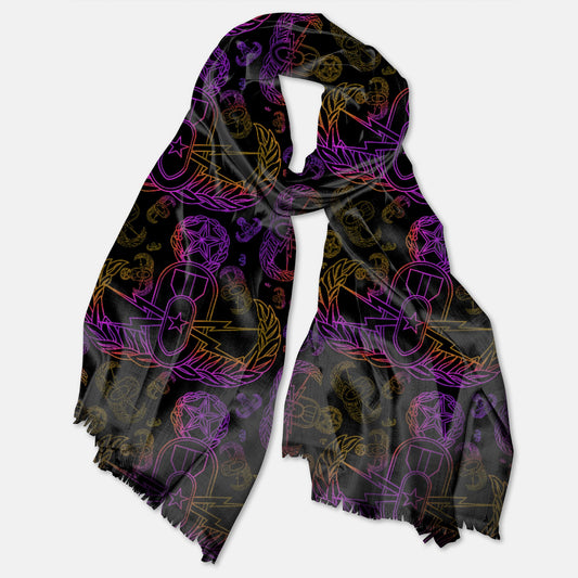 Pashmina Scarf - "EOD Mixed Badges" (Purple on Black)