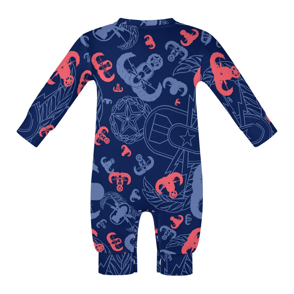 Baby Romper - "EOD Party" (Coral on Blue)