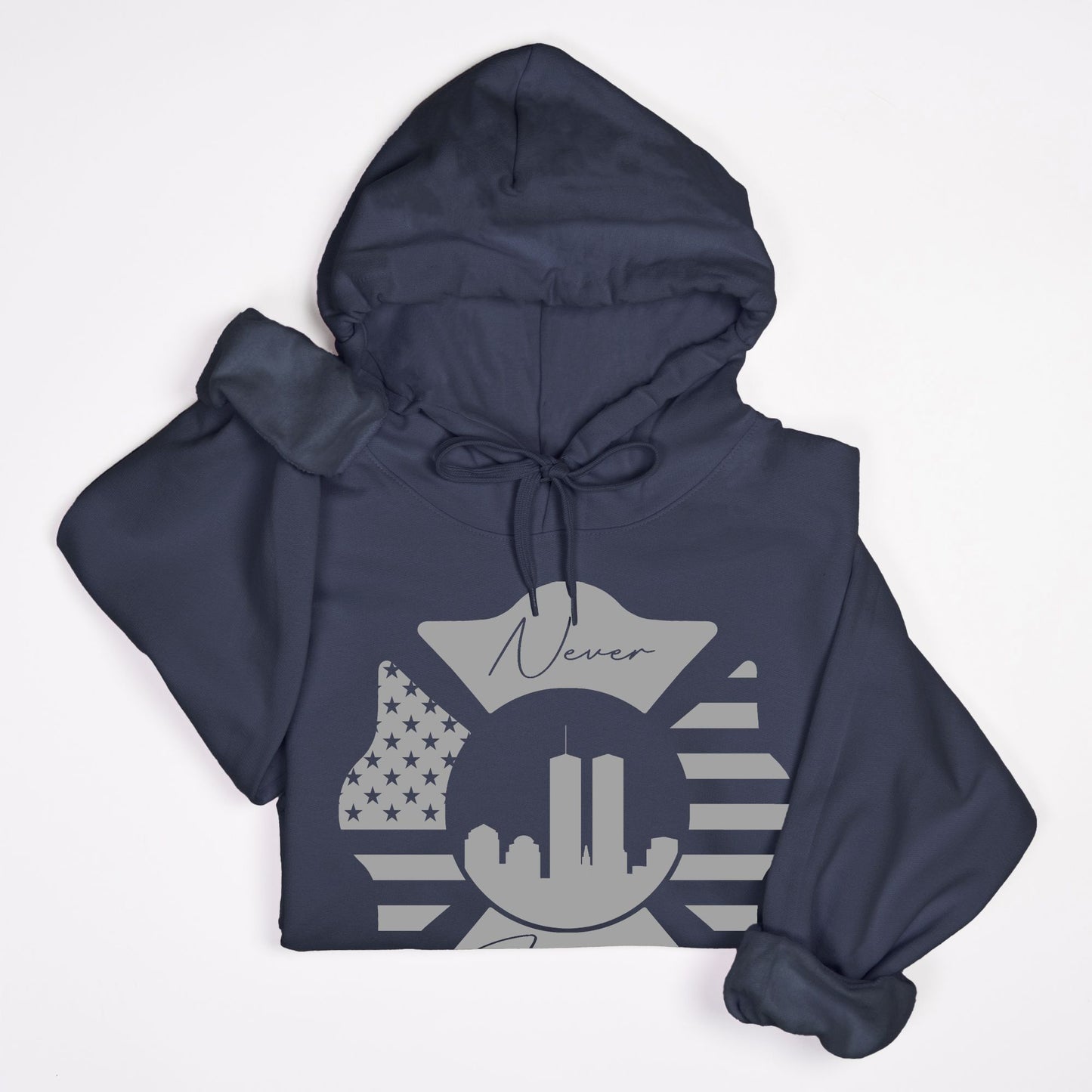 Hoodie - "Never Forget" (Grey on Navy)