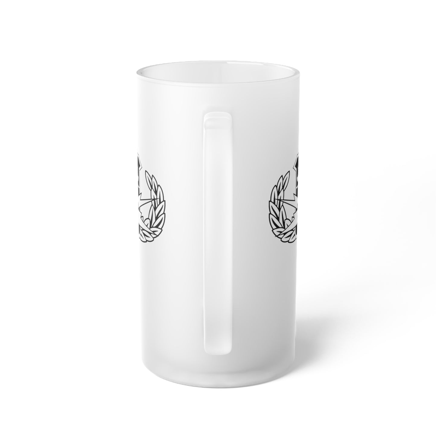 Frosted Beer Mug — Minimal Laurel Emblem Glass Stein