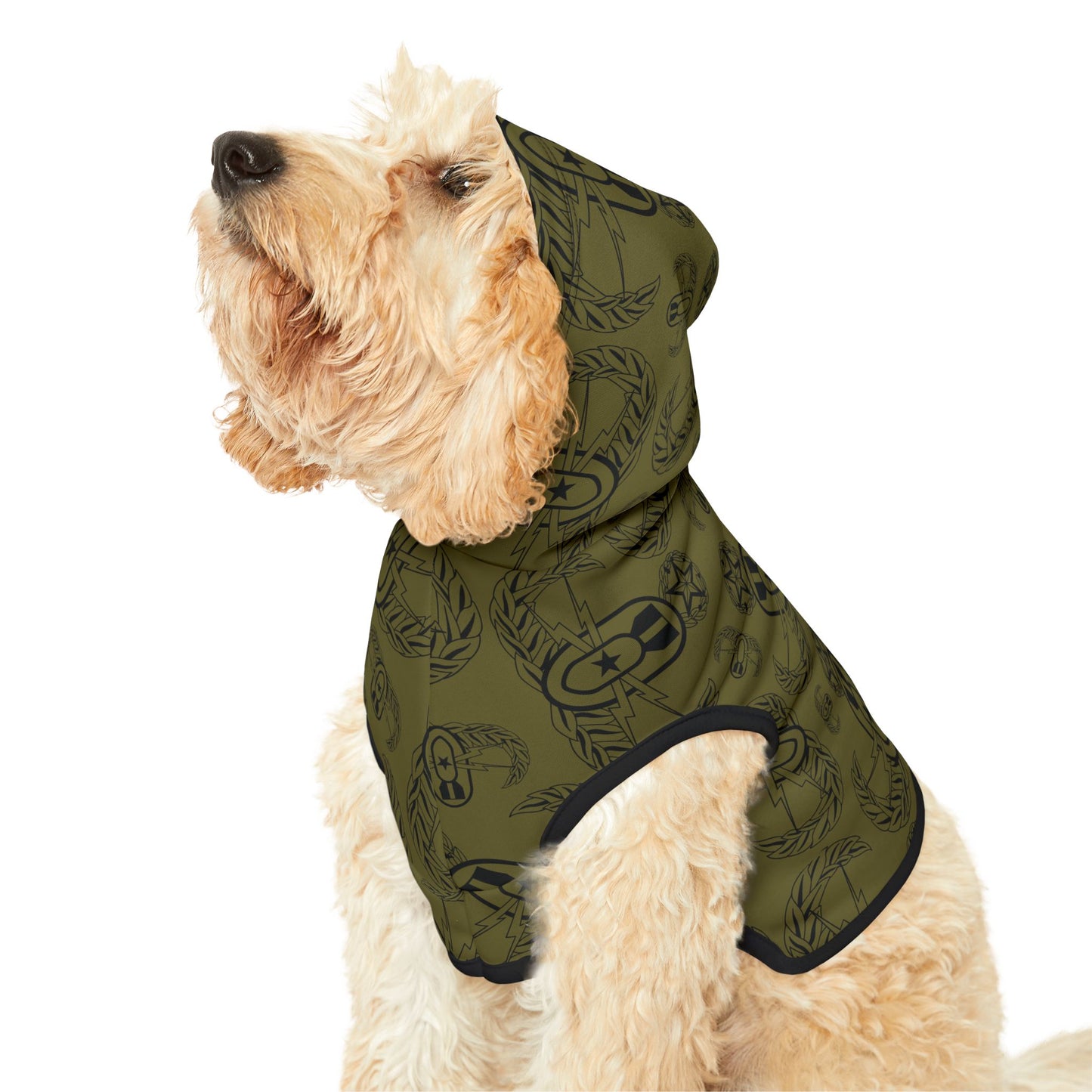 Print On Demand - Pet Hoodie — "EOD Badges x 3" (Black on Olive)