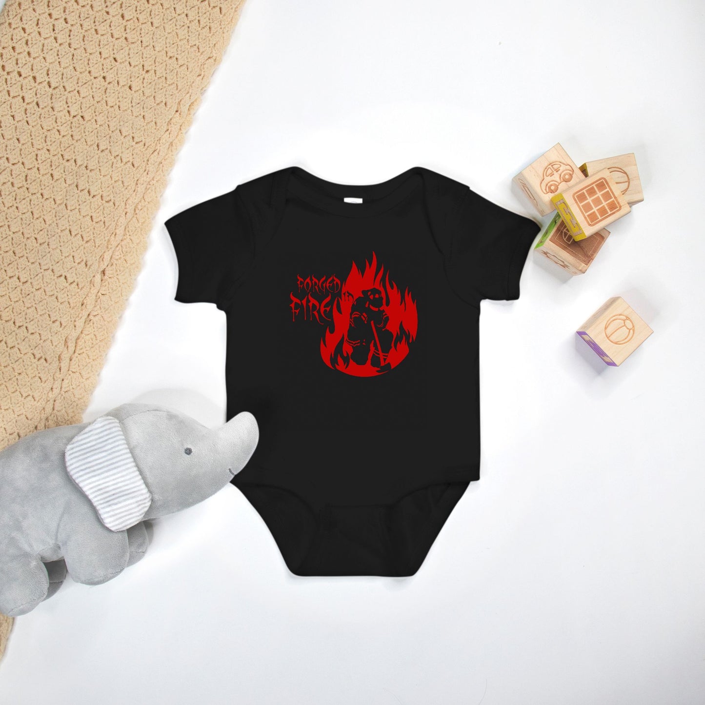 Onesie - "Forged in Fire" (Red on Black)