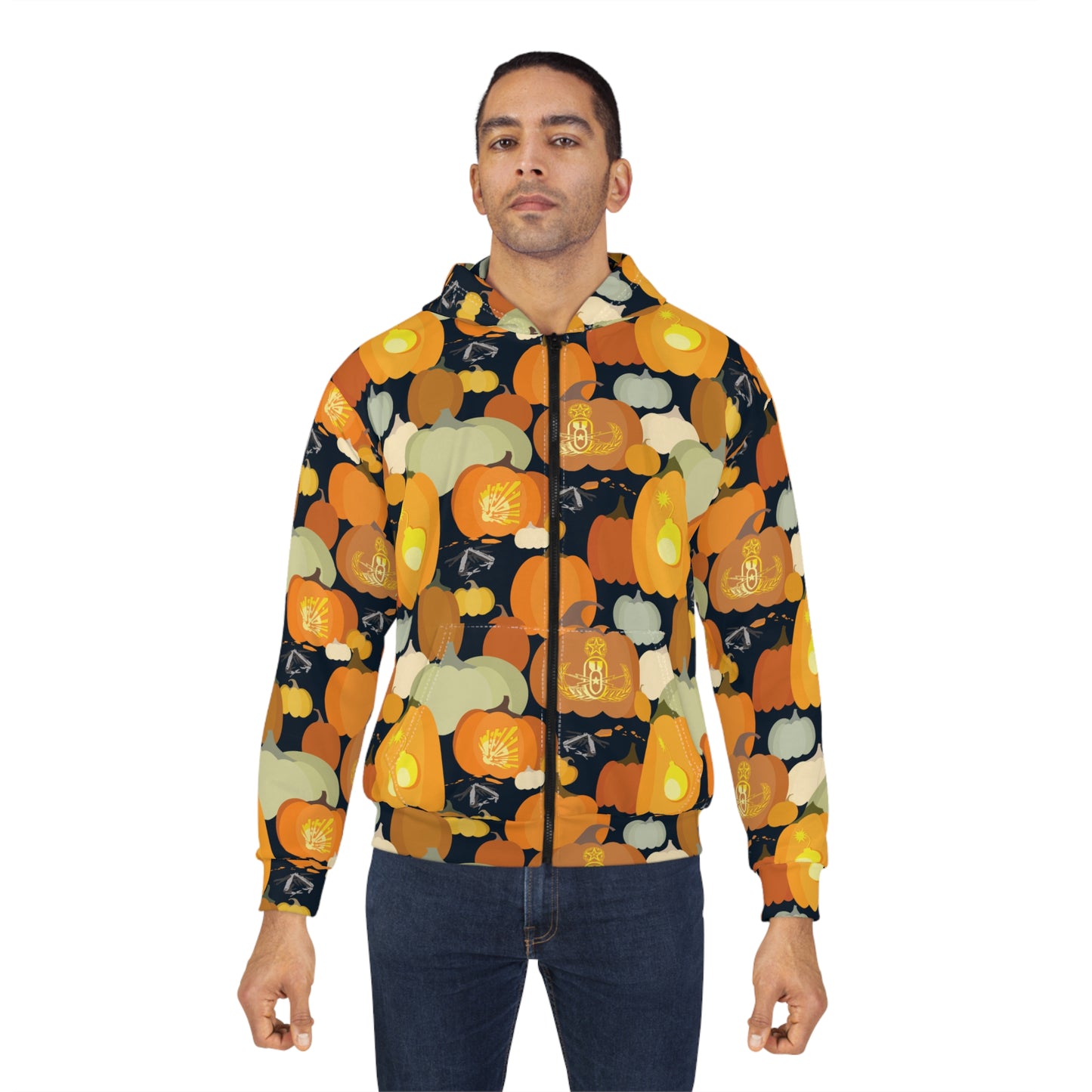 Pumpkin Patch Zip Hoodie – All-Over-Print Halloween Sweatshirt