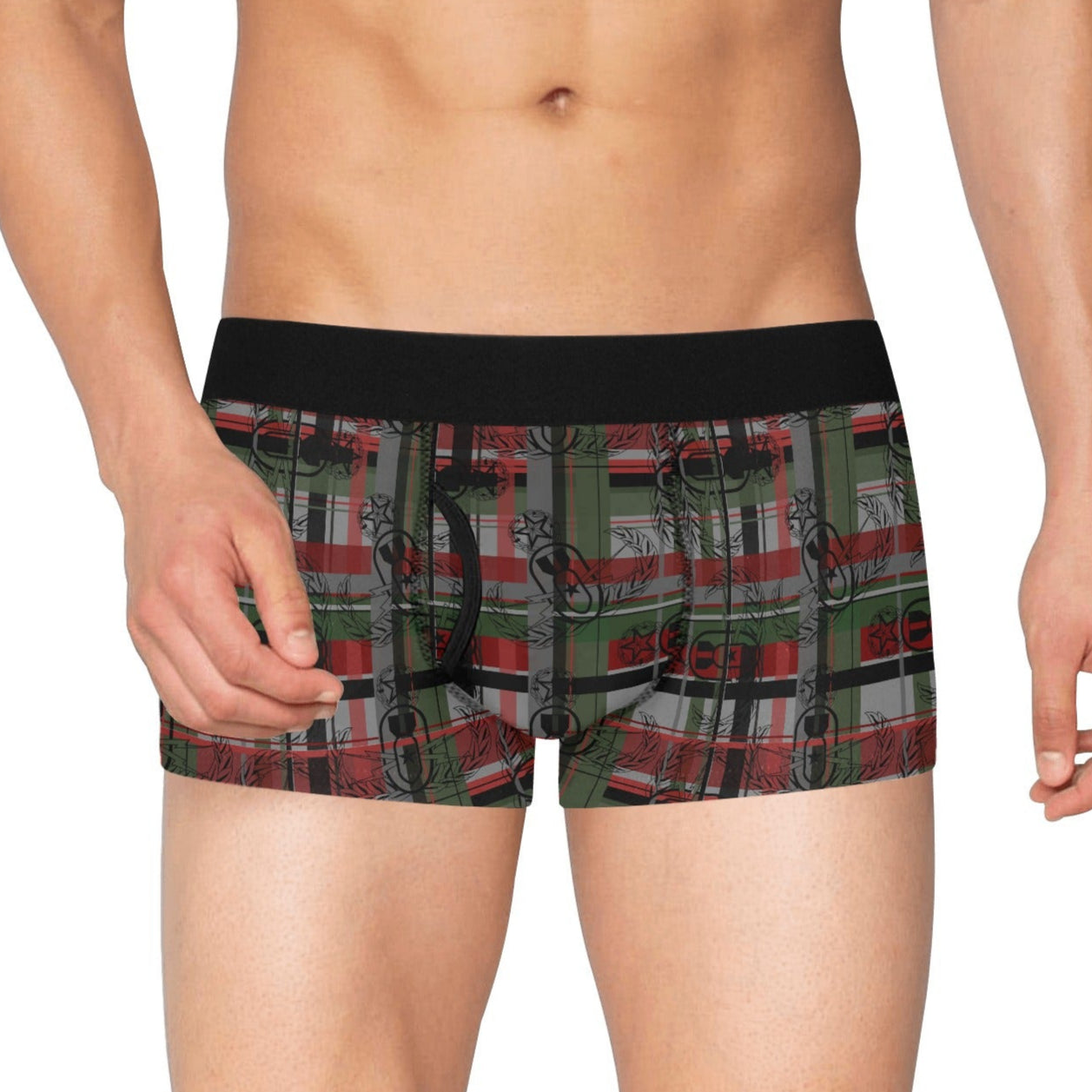 Men's Boxer Briefs with Fly - "EOD Flannel Plaid" (Red & Green)