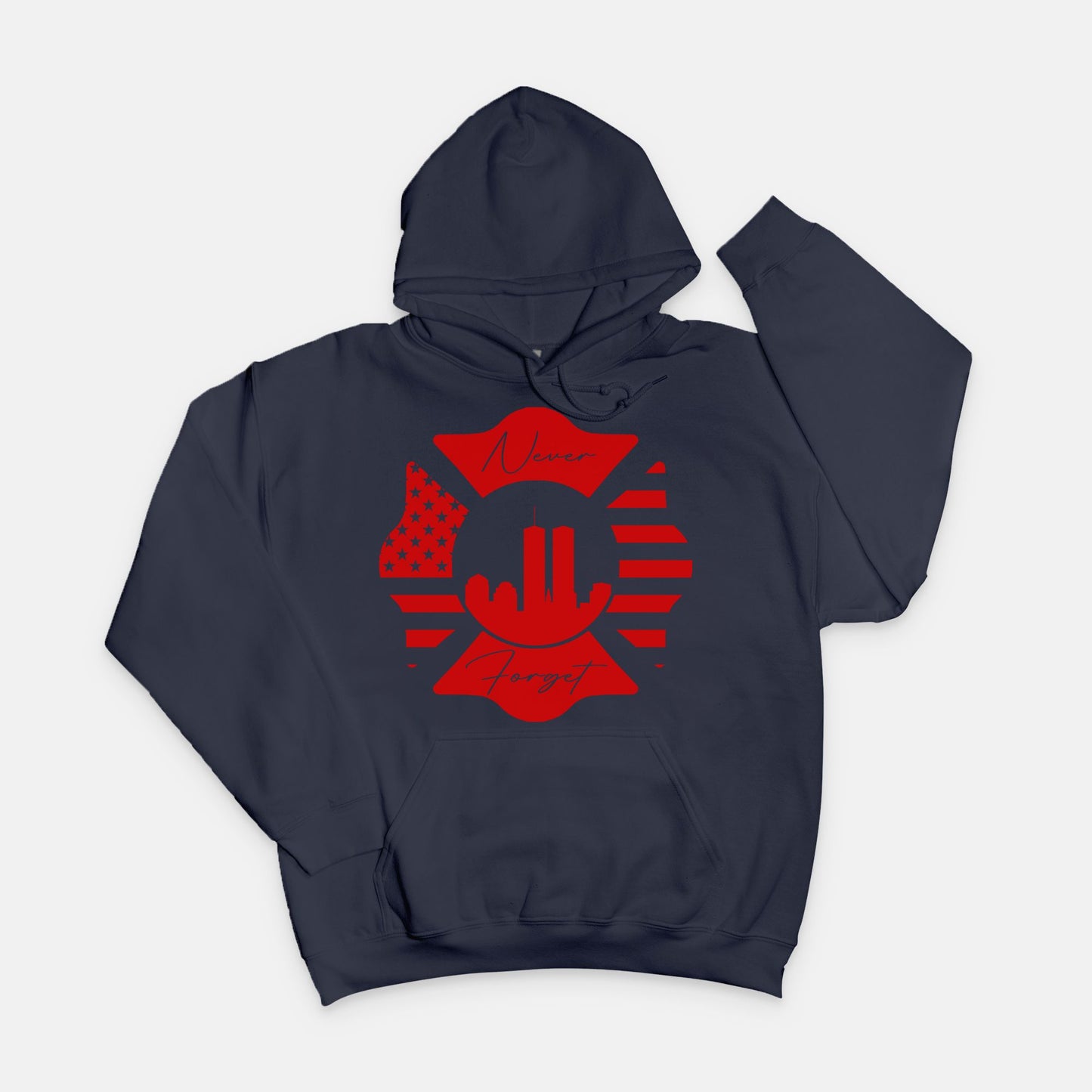 Hoodie - "Never Forget" (Red on Navy)