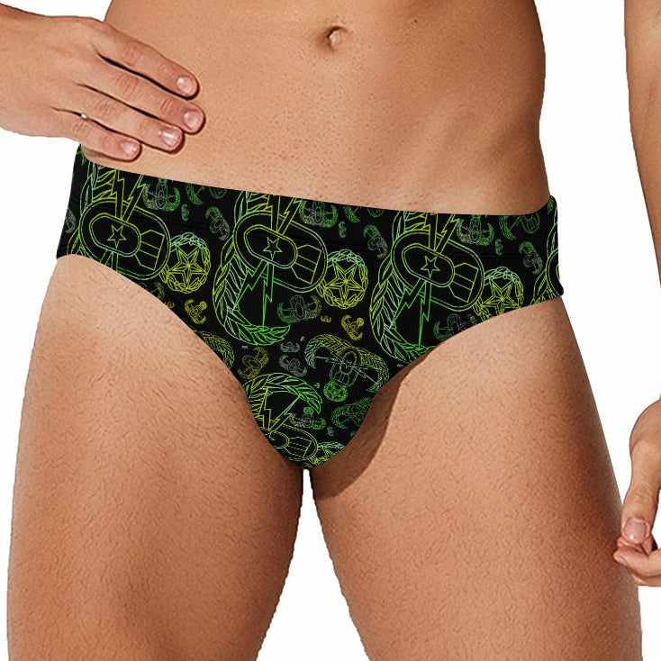 Men's Swim Briefs - "Mixed EOD Badges" (Lemon Lime)
