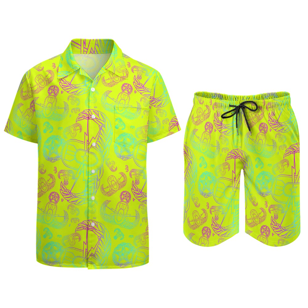 Leisure Beach Suit - "EOD Mixed Badges" (Rainbow on Yellow)