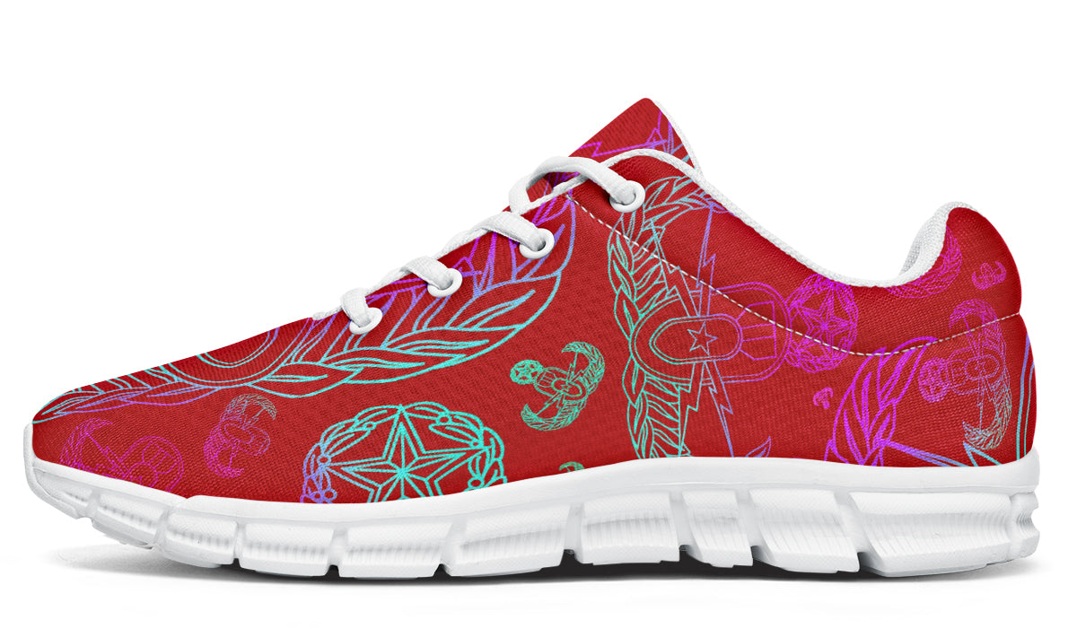 Print On Demand - Sneakers - "EOD Mixed Badges" (Multicolor on Red)