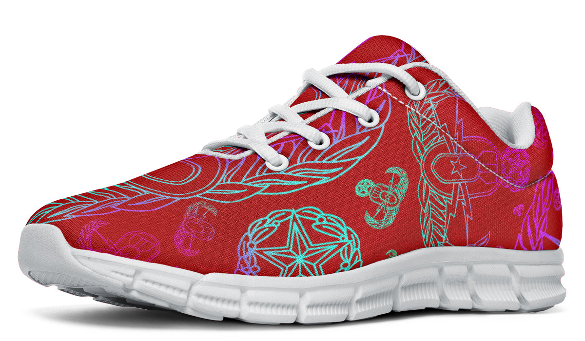 Print On Demand - Sneakers - "EOD Mixed Badges" (Multicolor on Red)