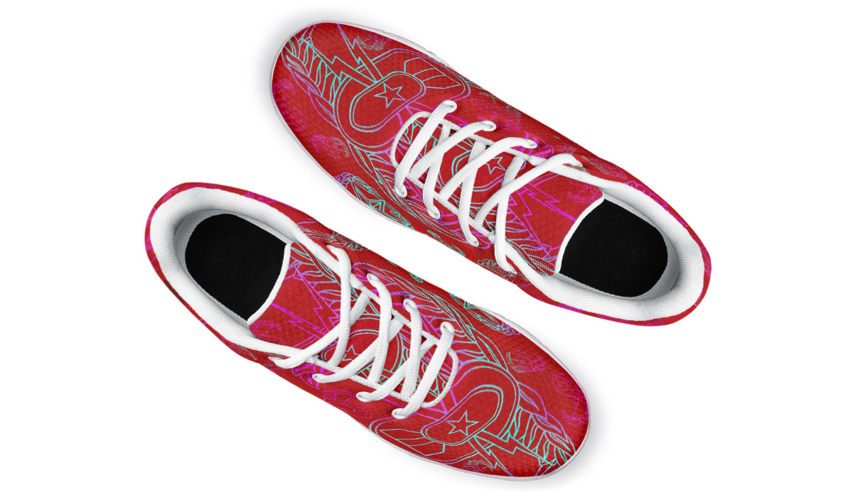Print On Demand - Sneakers - "EOD Mixed Badges" (Multicolor on Red)
