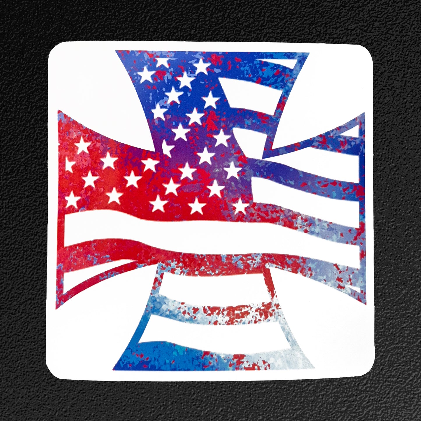 Vinyl Sticker/Decal - "American Flag Iron Cross Graffiti" (RWB)