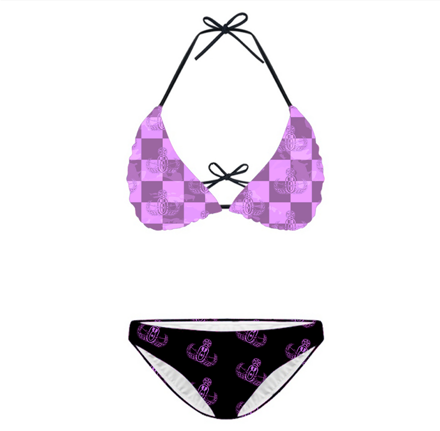 Women's String Bikini Style 3 - "EOD Buffoulage Checkered Flag" (Lilac & Black)