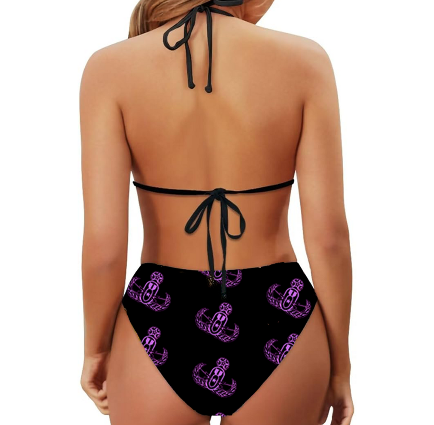 Women's String Bikini Style 3 - "EOD Buffoulage Checkered Flag" (Lilac & Black)